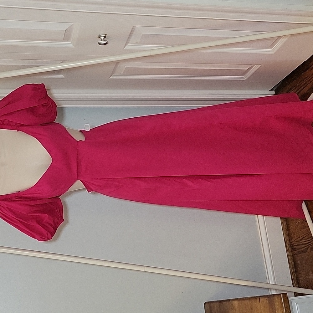 Chakeris Charleston Pink Cut Out Maxi Dress with Puff Sleeves Size Medium